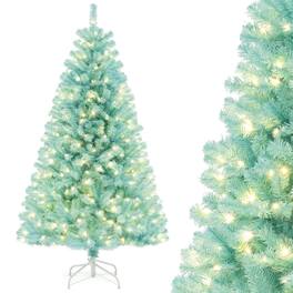 Costway - 6 FT Artificial Xmas Tree with 758 Branch Tips 280 Warm White LED Lights - Blue