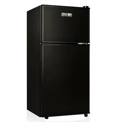Front. OSTBA - Mini Fridge Freezer 3 Cu.Ft, Reversible Door with 7 Settings Adjustable Thermostat - Black.