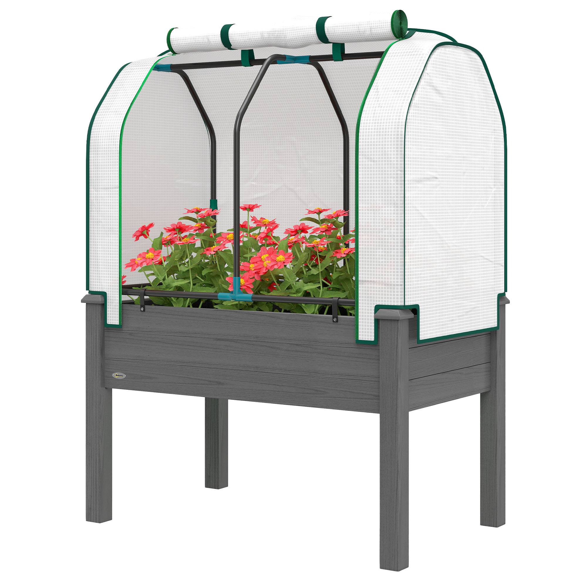 Front. Outsunny - Garden Bed with PE Greenhouse Cover Outdoor Planter Box for Herbs and Vegetables, 35 x 22 x 47 inch.