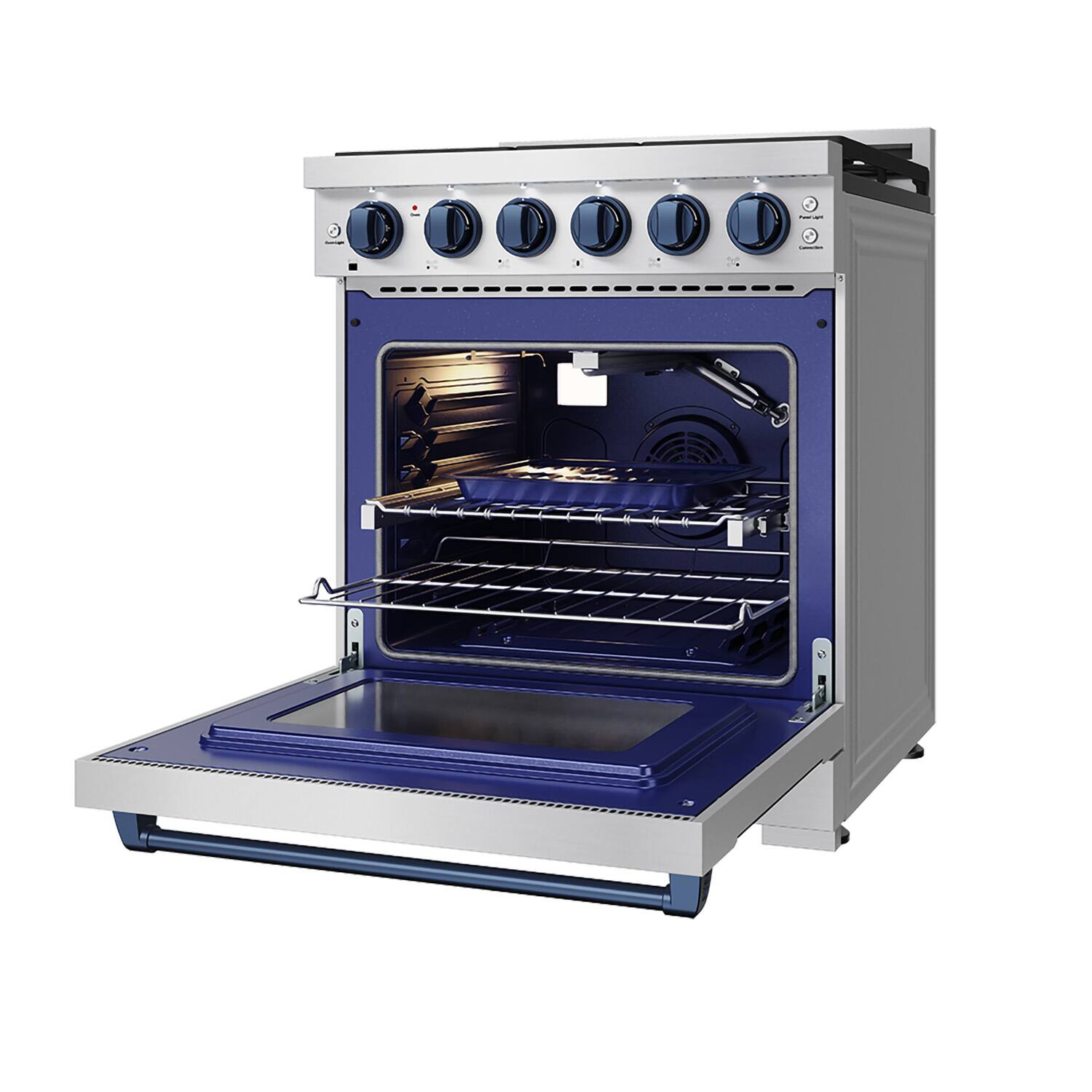 Alt View 7. Thor Kitchen - Gordon Ramsay Series by Thor Kitchen 4.55 Cu. Ft Freestanding Liquid Propane Gas Range with Navy Blue Hardware - Stainless Steel.