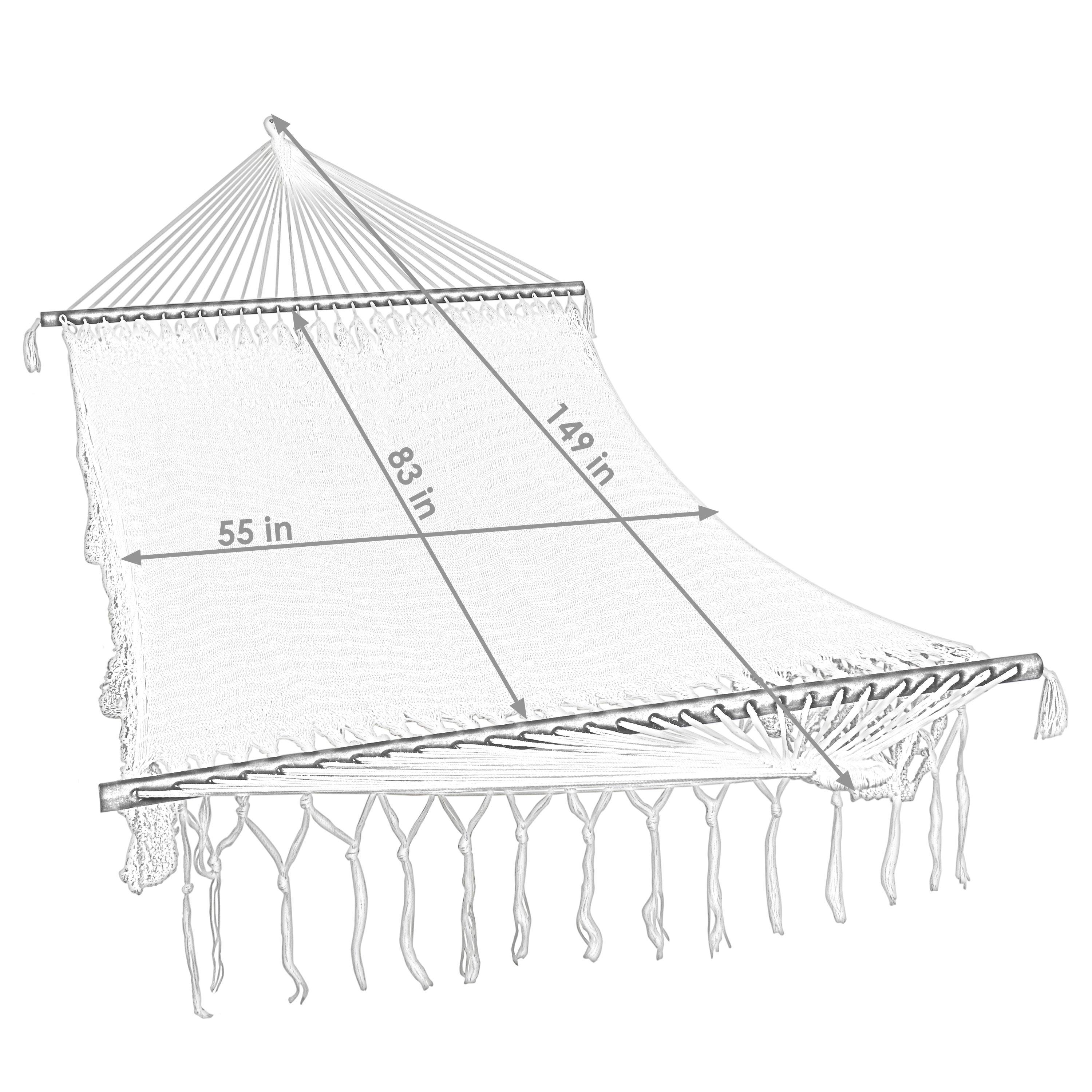 Alt View 2. Sunnydaze - 2-Person Woven Rope Hammock with Spreader Bars and Fringe - Blue.