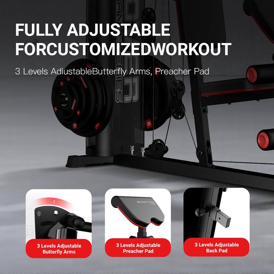 FULLY ADJUSTABLE FOR CUSTOMIZED WORKOUT

3 Levels Adjustable Butterfly Arms, Preacher Pad

3 Levels Adjustable Butterfly Arms

3 Levels Adjustable Preacher Pad

3 Levels Adjustable Back Pad