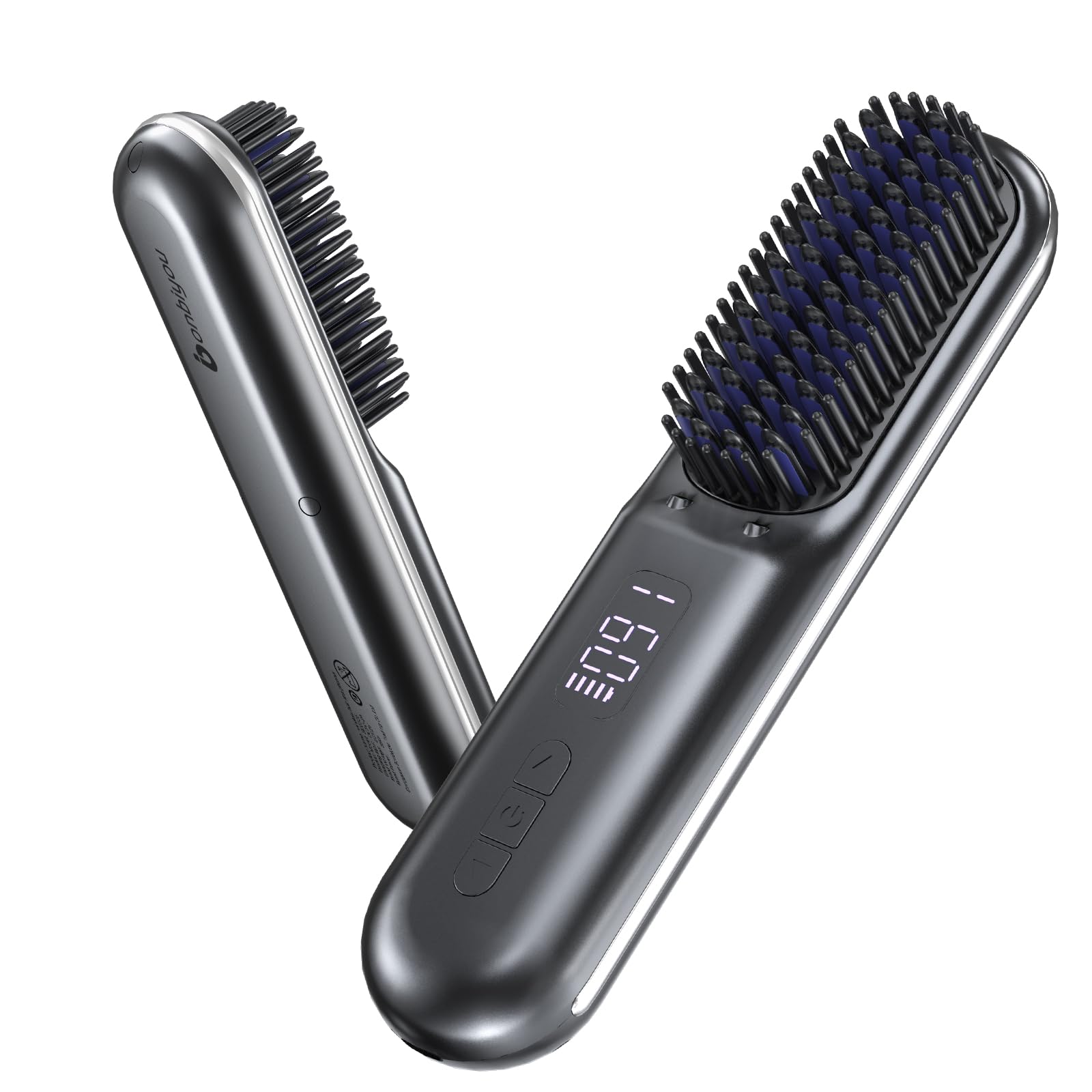 Front. Dazzling Pops - Cordless Hair Straightener Brush Portable Rechargeable Straightening Brush For Travel home outdoor Mini - Dark Grey.