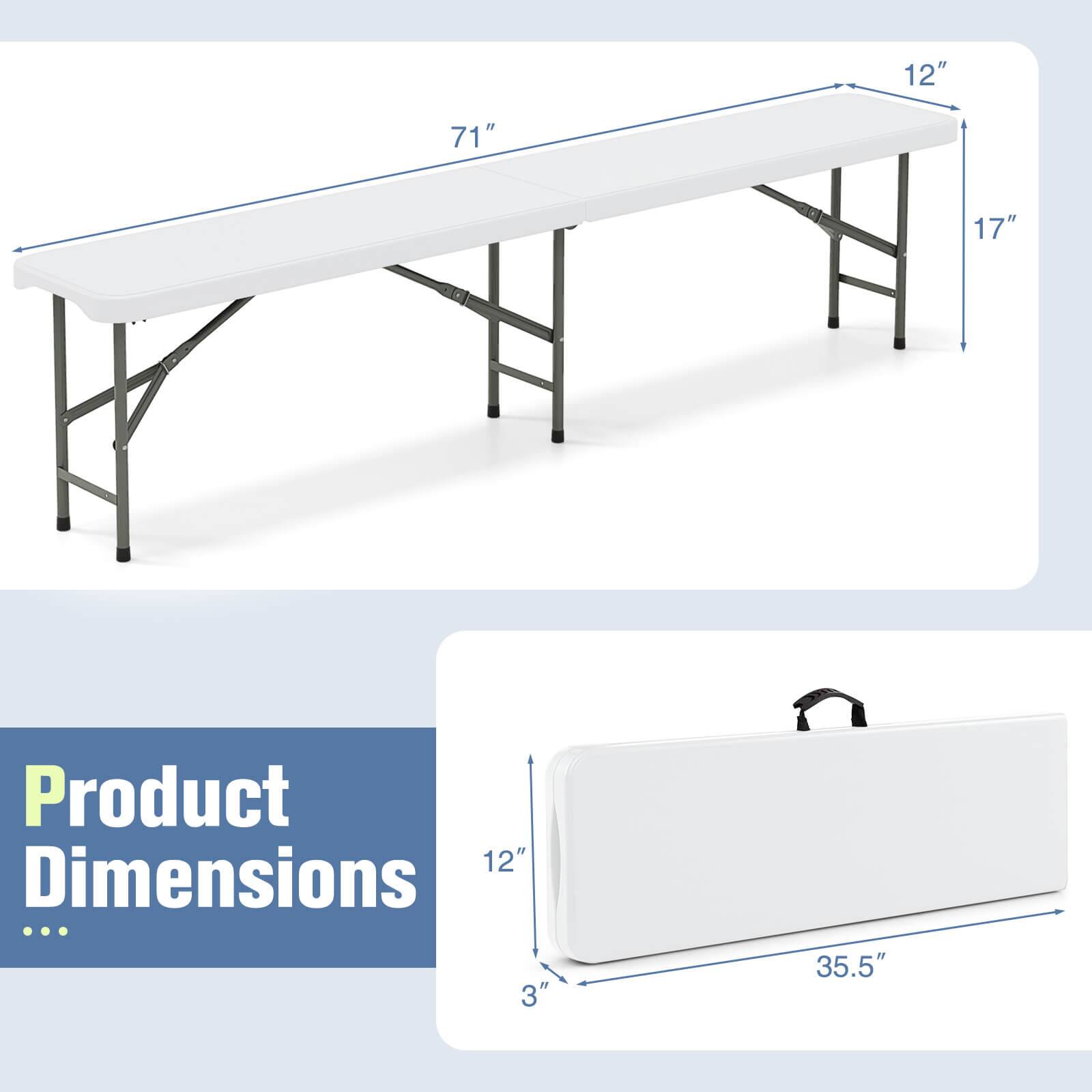Product Dimensions

- Length: 71"
- Width: 12"
- Height: 17"

Folded Dimensions

- Length: 35.5"
- Width: 12"
- Height: 3"