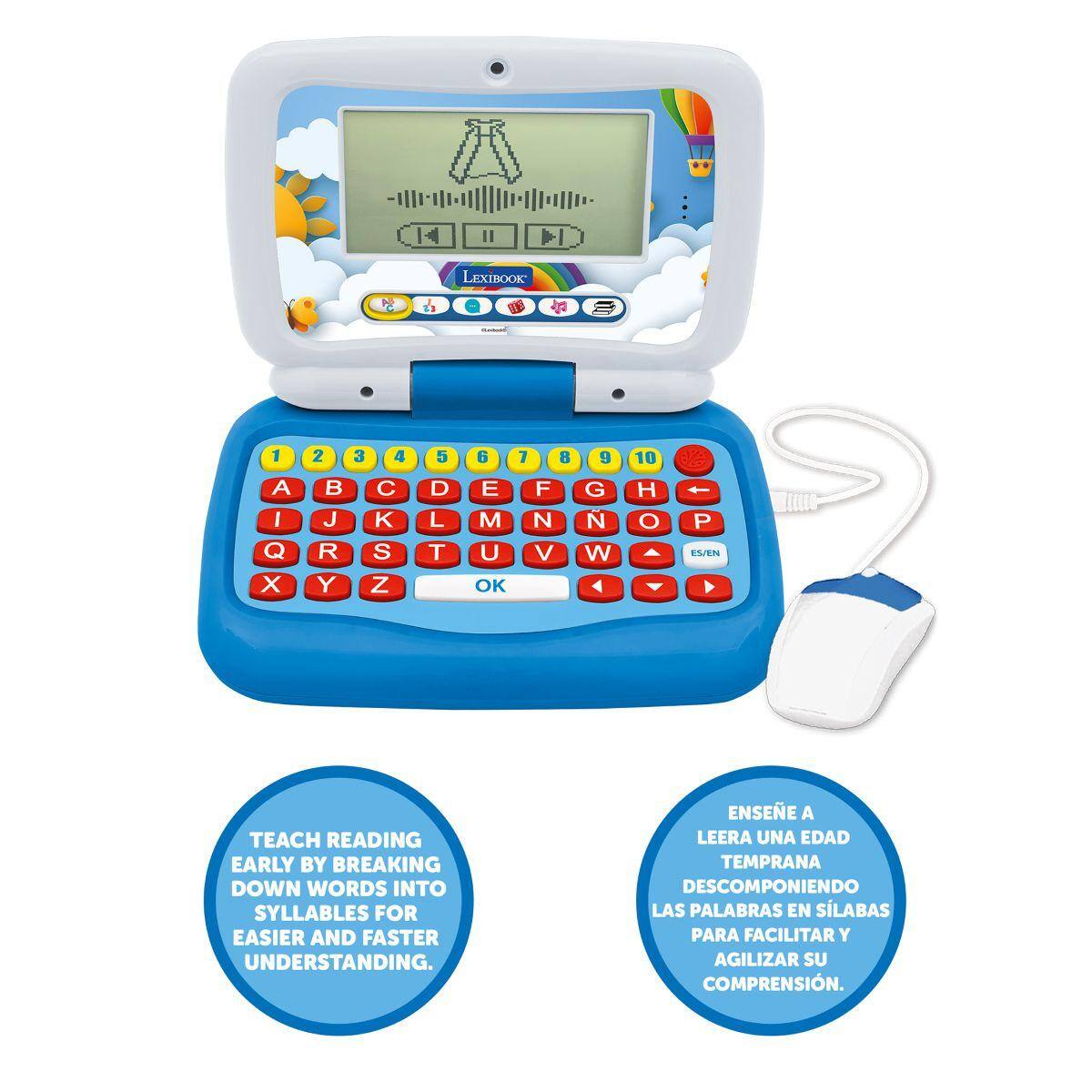 II LEXIBOOK 1 2 3 4 5 6 7 8 9 10 A B C D E F G H I J K L M N O P Q R S T U V W X Y Z OK

TEACH READING EARLY BY BREAKING DOWN WORDS INTO SYLLABLES FOR EASIER AND FASTER UNDERSTANDING.

ENSEÑE A LEER A UNA EDAD TEMPRANA DESCOMPONIENDO LAS PALABRAS EN SILABAS PARA FACILITAR Y AGILIZAR SU COMPRENSIÓN.