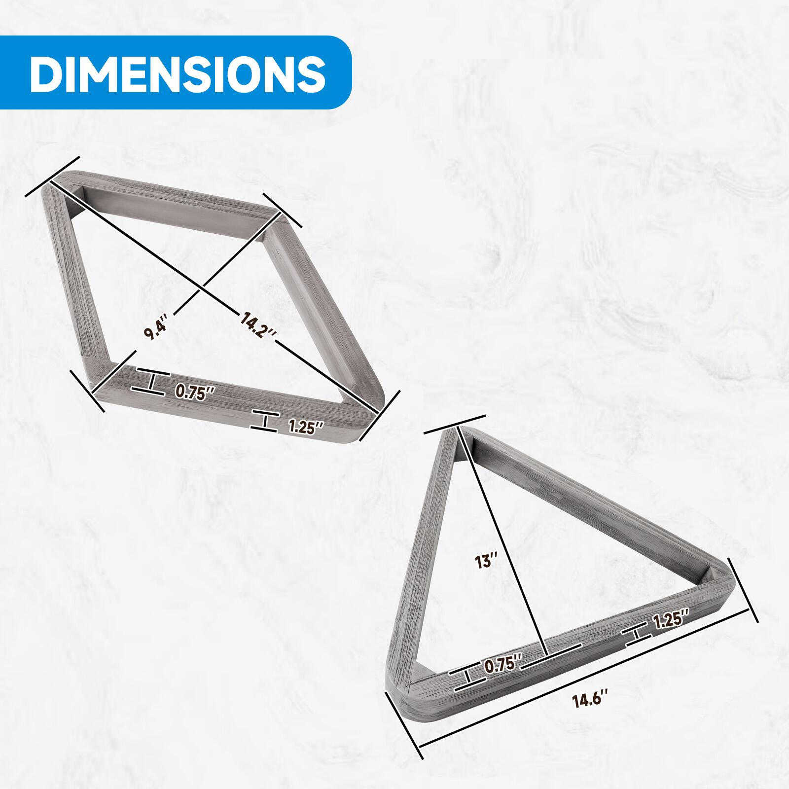 DIMENSIONS
9.4"
9
14.2"
0.75"
1.25"
13"
0.75"
1.25"
14.6"