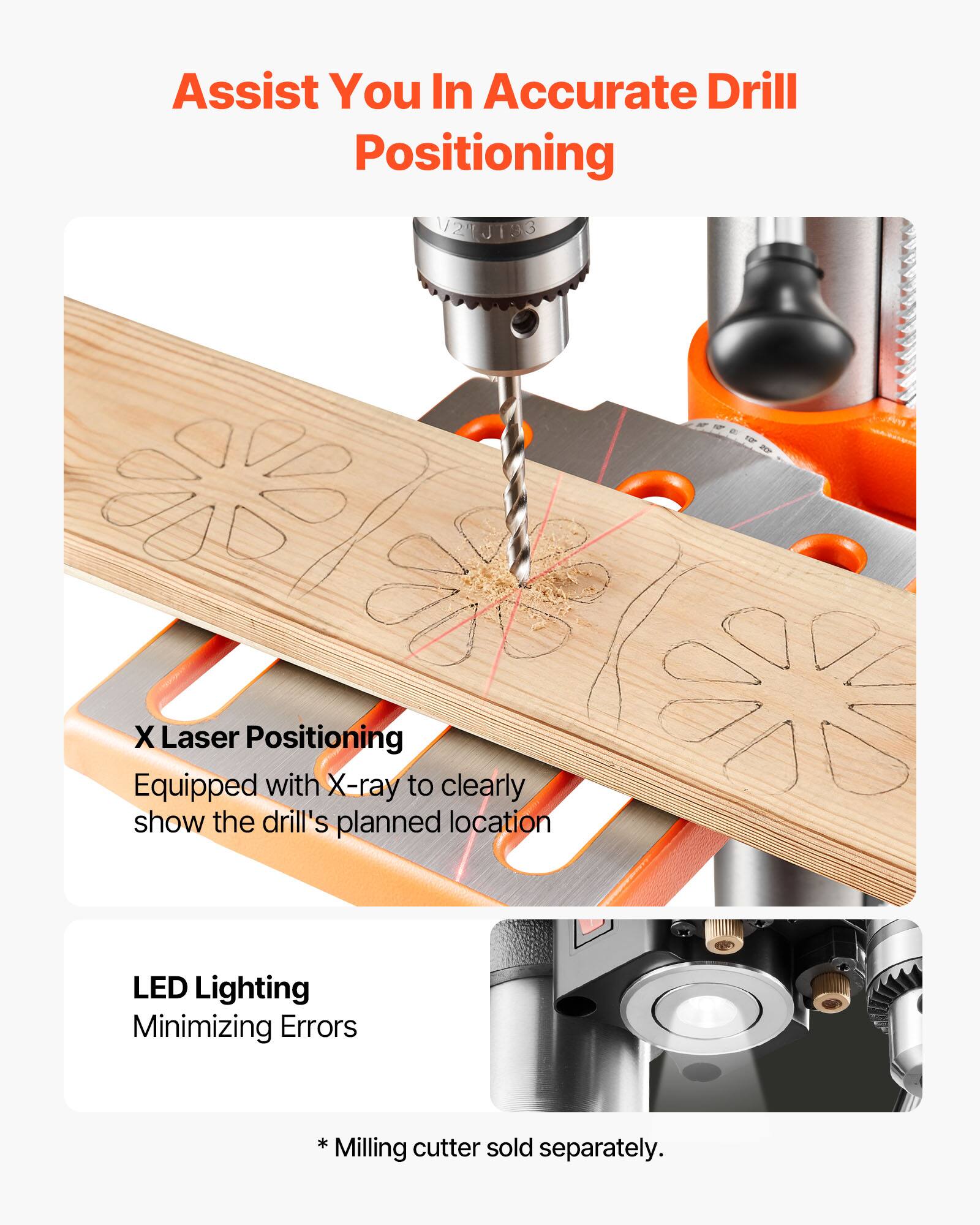 Assist You In Accurate Drill Positioning

X Laser Positioning
Equipped with X-ray to clearly show the drill's planned location

LED Lighting
Minimizing Errors

*Milling cutter sold separately.