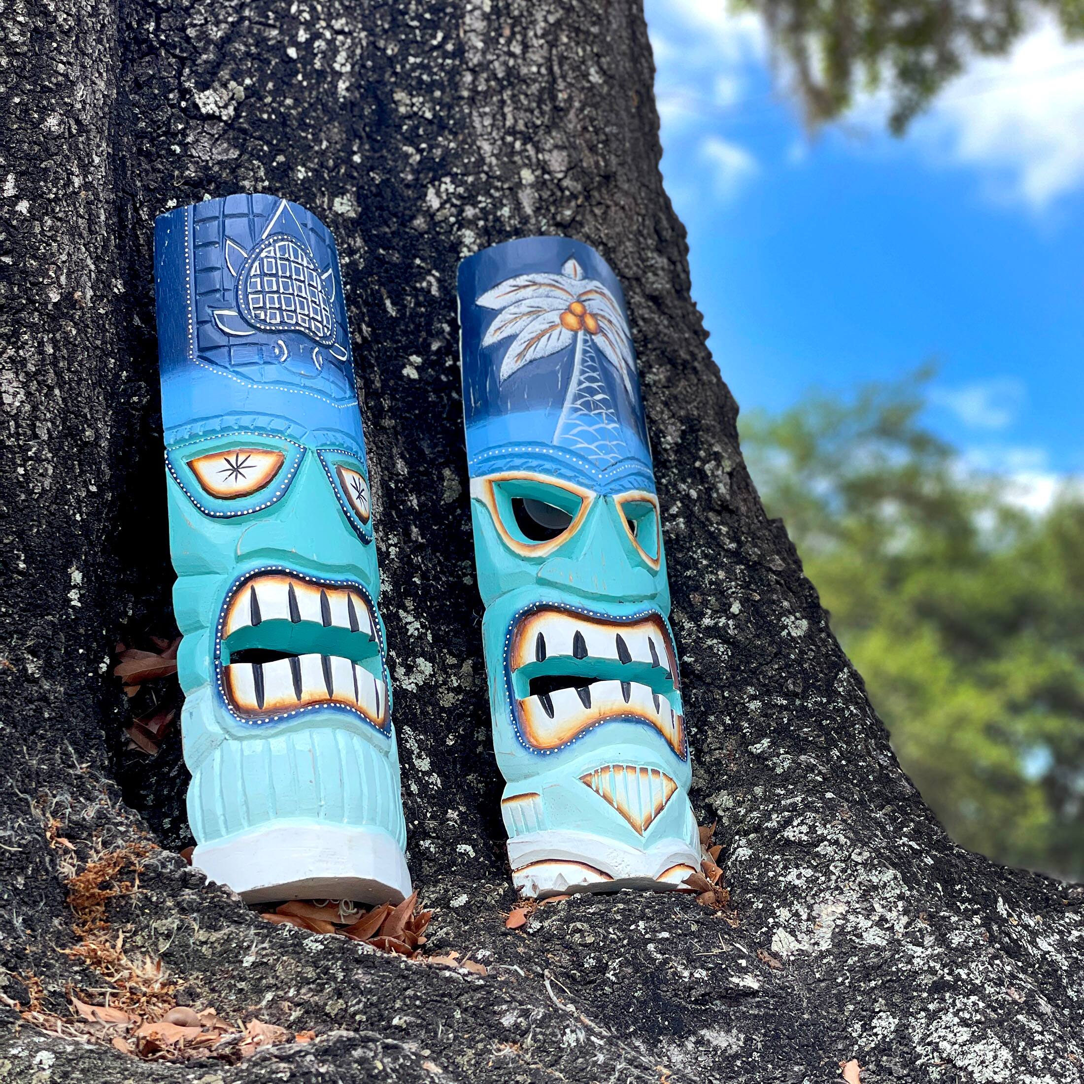 Alt View 5. Chesapeake Bay - Set of 2 - 20" Blue & Green Tiki Masks Wood Wall Decor Indoor/Outdoor Accent - Blue.