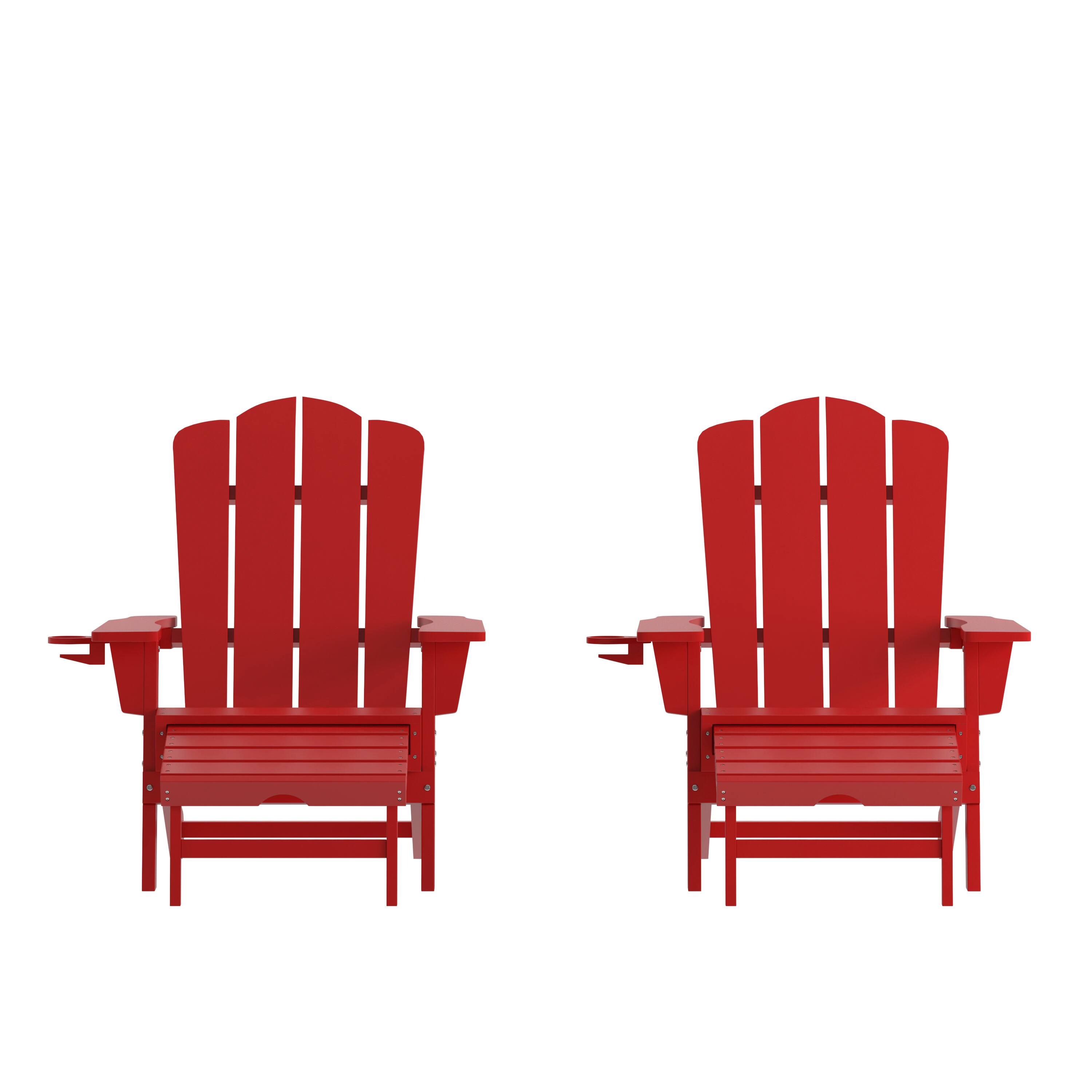 Emma + Oliver - Tiverton Set of 2 Adirondack Chairs with Cup Holders and Pull Out Ottoman, All-Weather HDPE Indoor/Outdoor Lounge Chairs - Red price history on PriceWatchPro