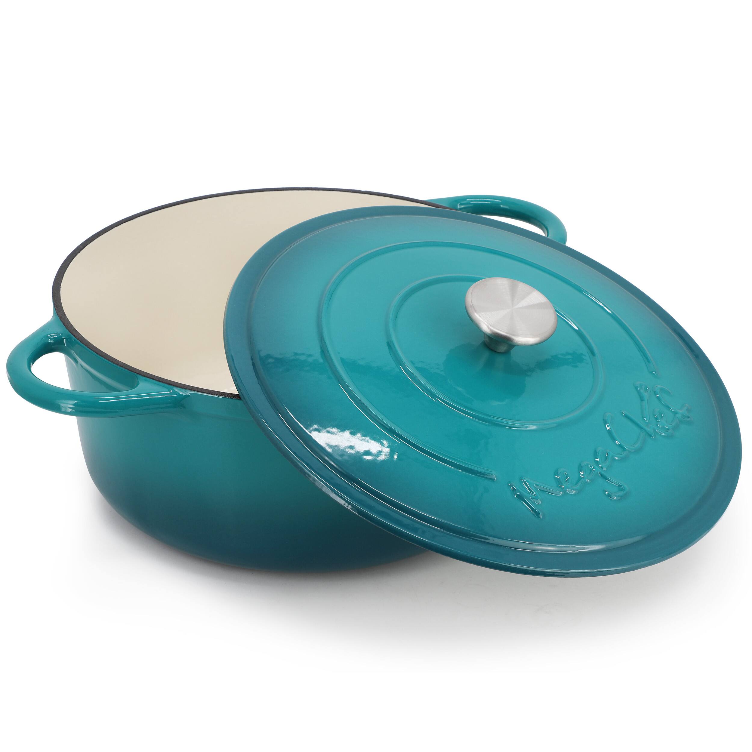 Alt View 1. MegaChef - MegaChef 6.35 Quart Round Enameled Cast Iron Dutch Oven with Self Basting Lid in Teal - Teal.