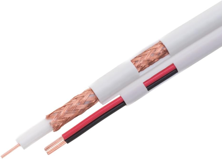 Left. Cables Direct Online - 500ft RG59/U Siamese CCTV Cable 20AWG Coax + 18/2 Power, 95% Shielded Bulk Wire for Security Cameras - White.