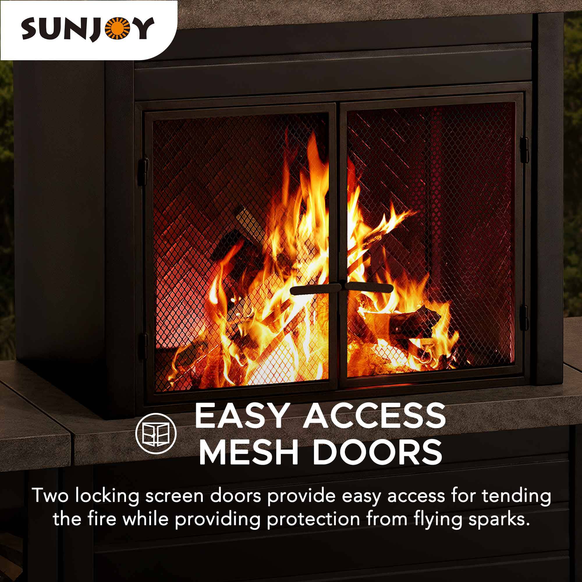 SUNJOY EASY ACCESS MESH DOORS

Two locking screen doors provide easy access for tending the fire while providing protection from flying sparks.