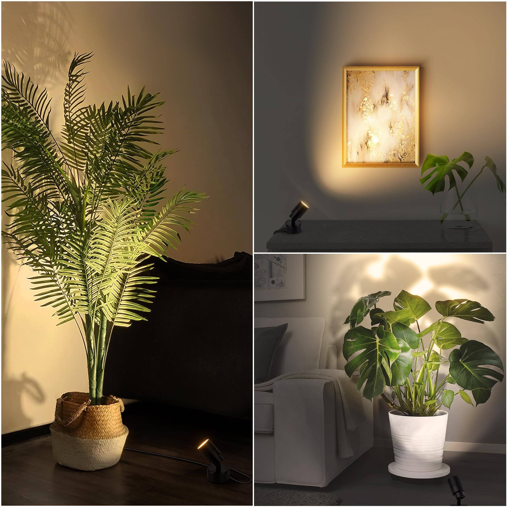 Alt View 3. Dazzed Corner - 2 Pack Indoor LED Spotlights, 120V Uplights with Foot Switch - Black.