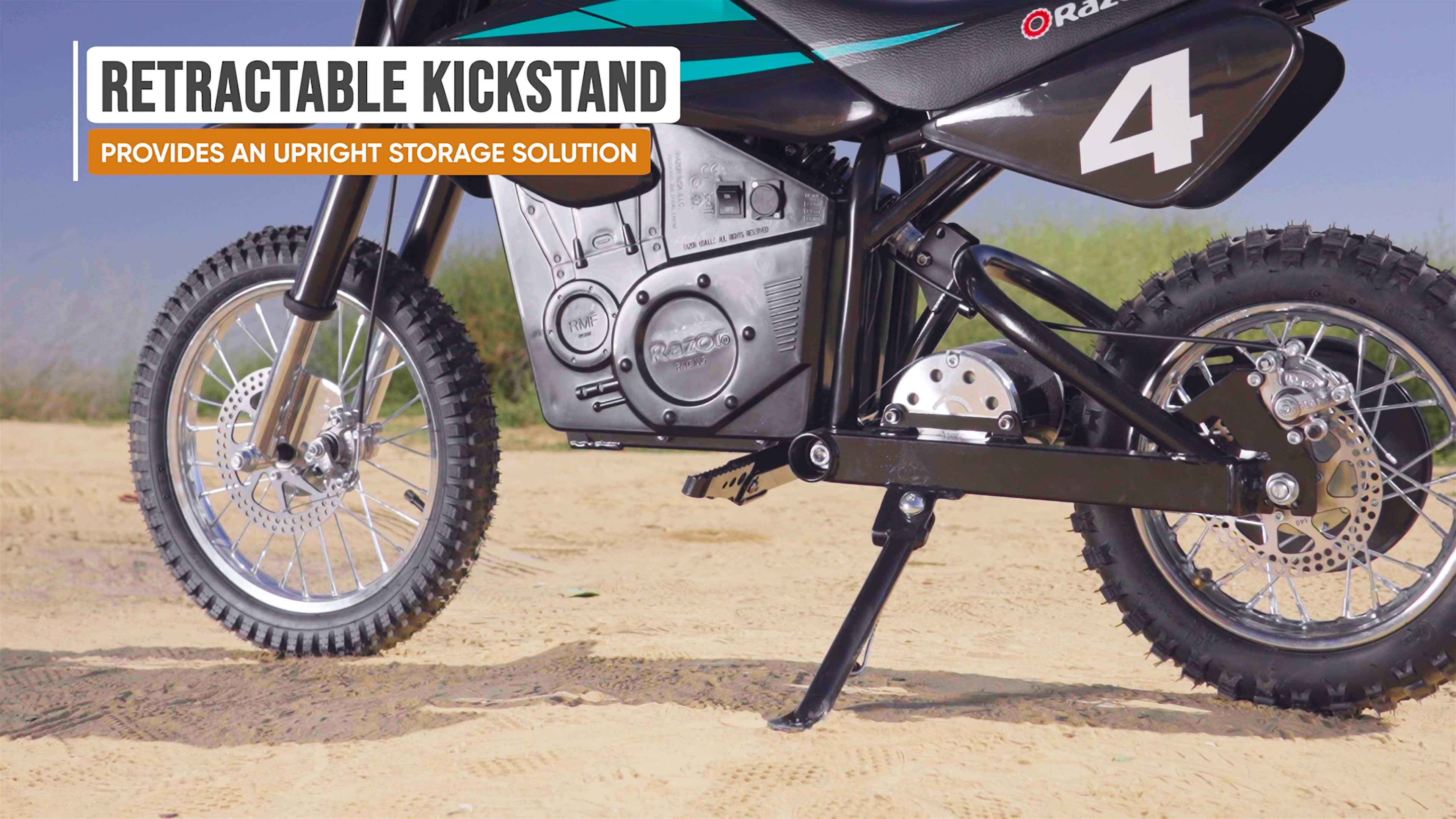 RETRACTABLE KICKSTAND PROVIDES AN UPRIGHT STORAGE SOLUTION.
