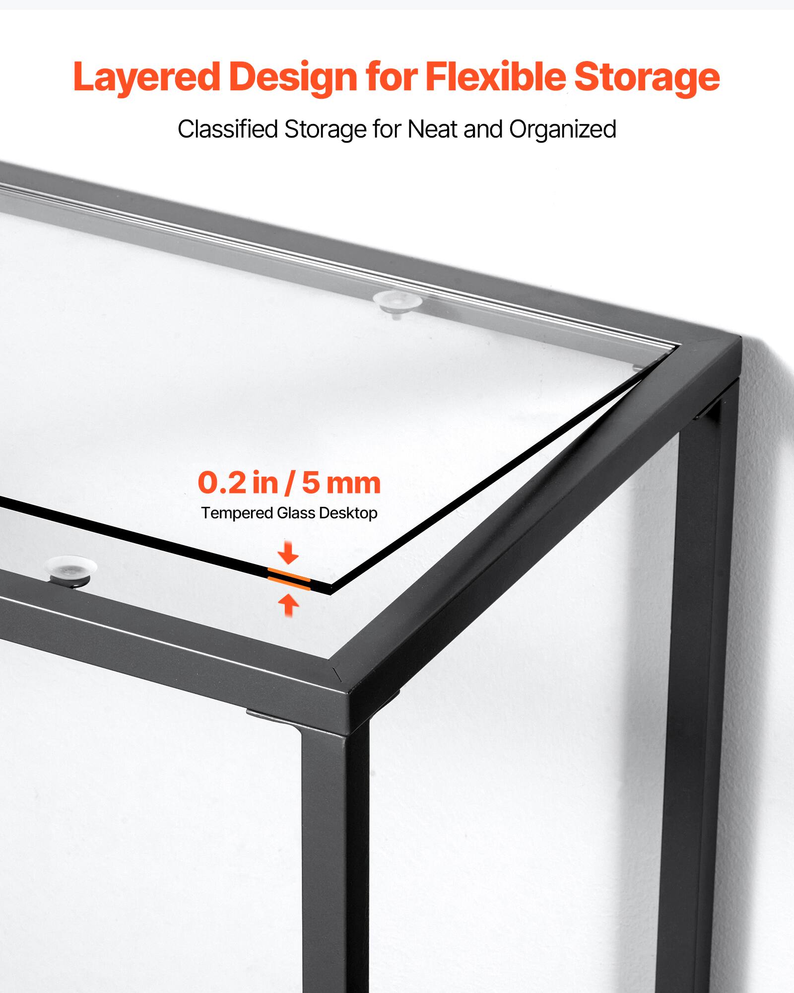 Layered Design for Flexible Storage, Classified Storage for Neat and Organized, 0.2 in / 5 mm Tempered Glass Desktop