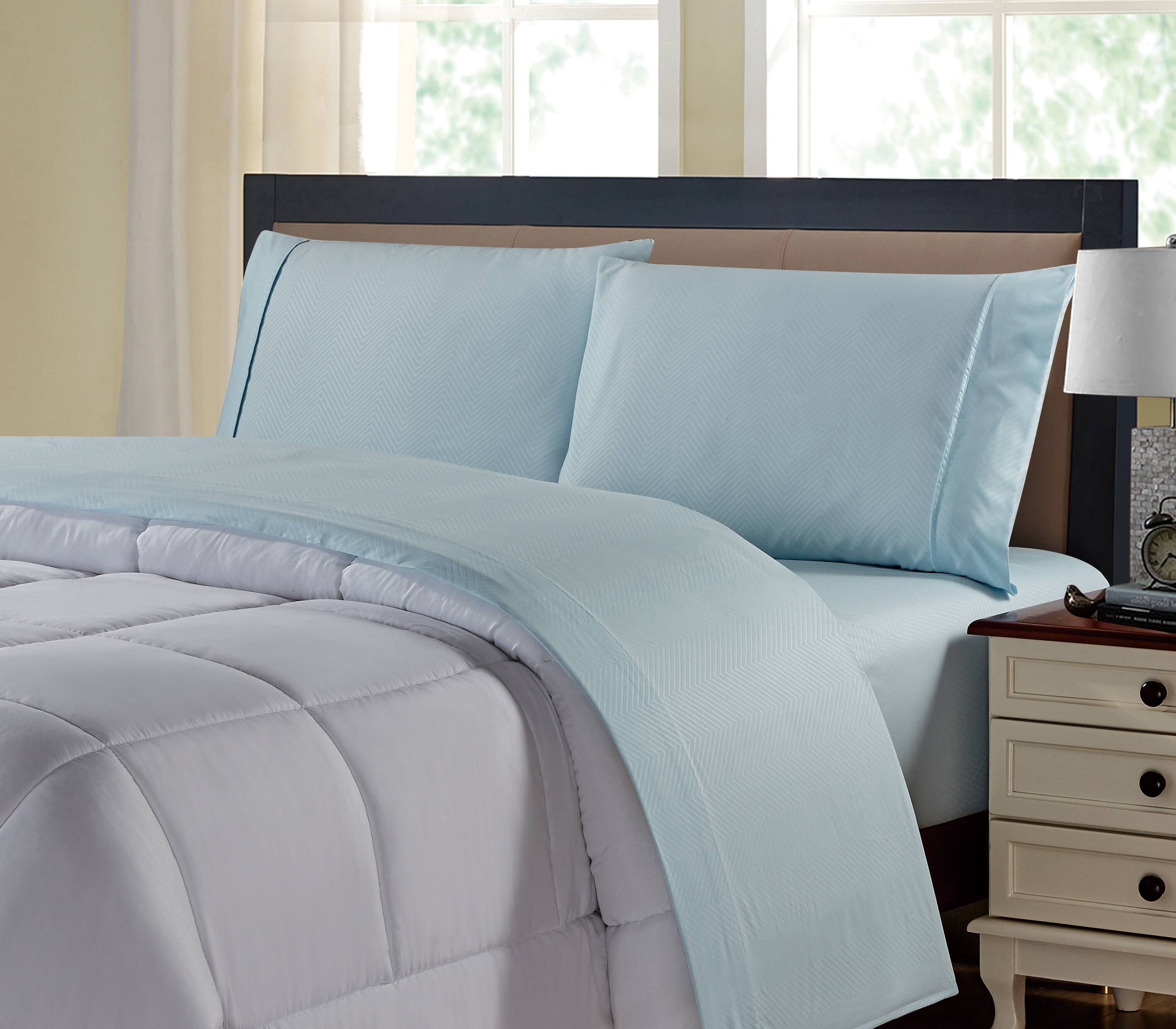 Front. Kathy Ireland - Kathy Ireland Chevron Embossed Microfiber 4 Piece Sheet Set - Aqua.