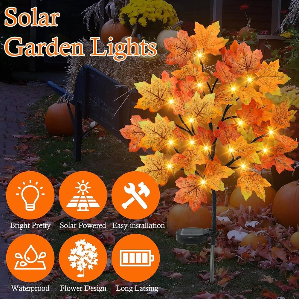 PARKER SLATER 8 Pack Solar Fall Maple Stake Lights, 160 LED Waterproof ...