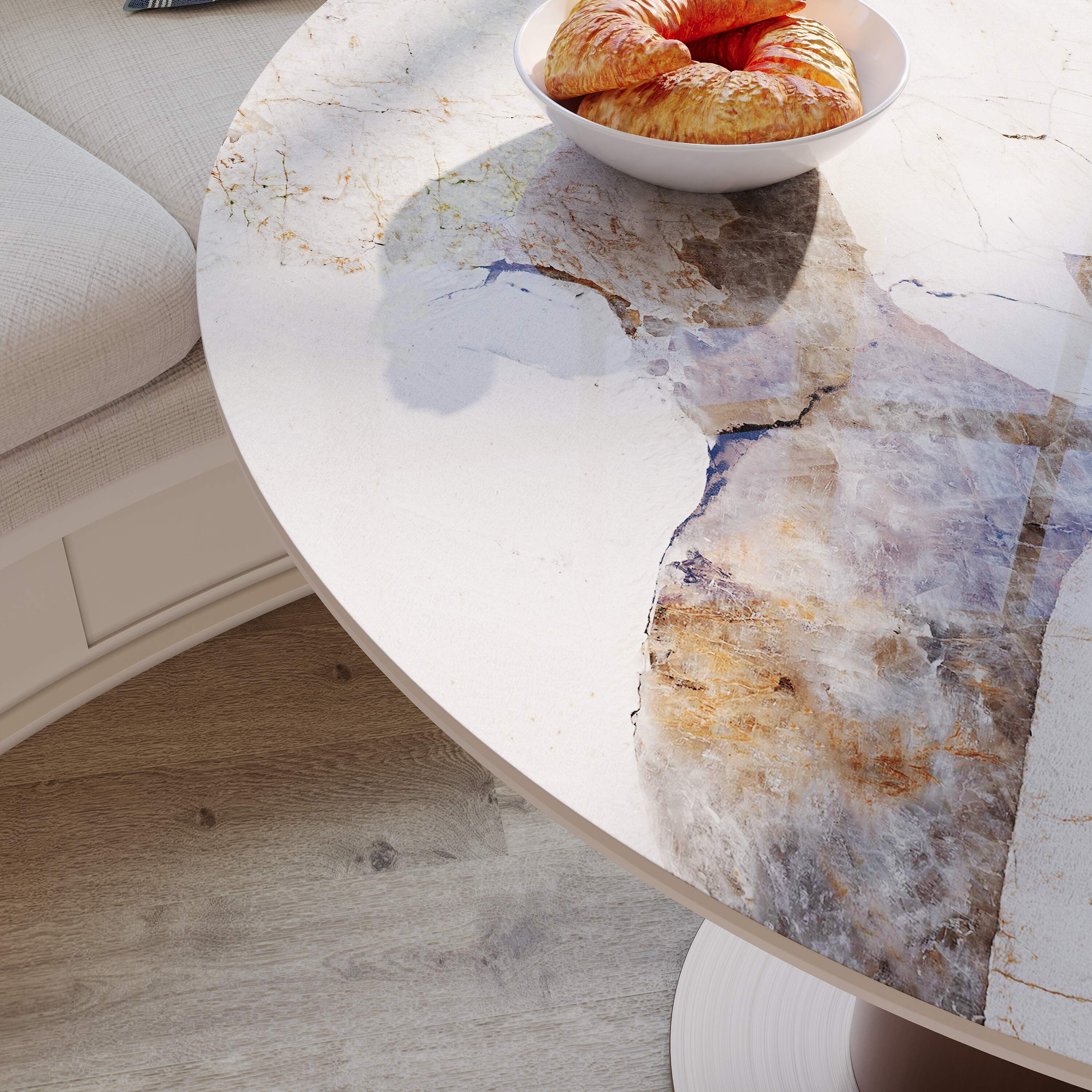 Alt View 8. POVISON - 35" Modern Bistro Table for Breakfast Nook & Compact Spaces, Glossy Pandora Sintered Stone Top with Bronze Metal Base - Pandora.