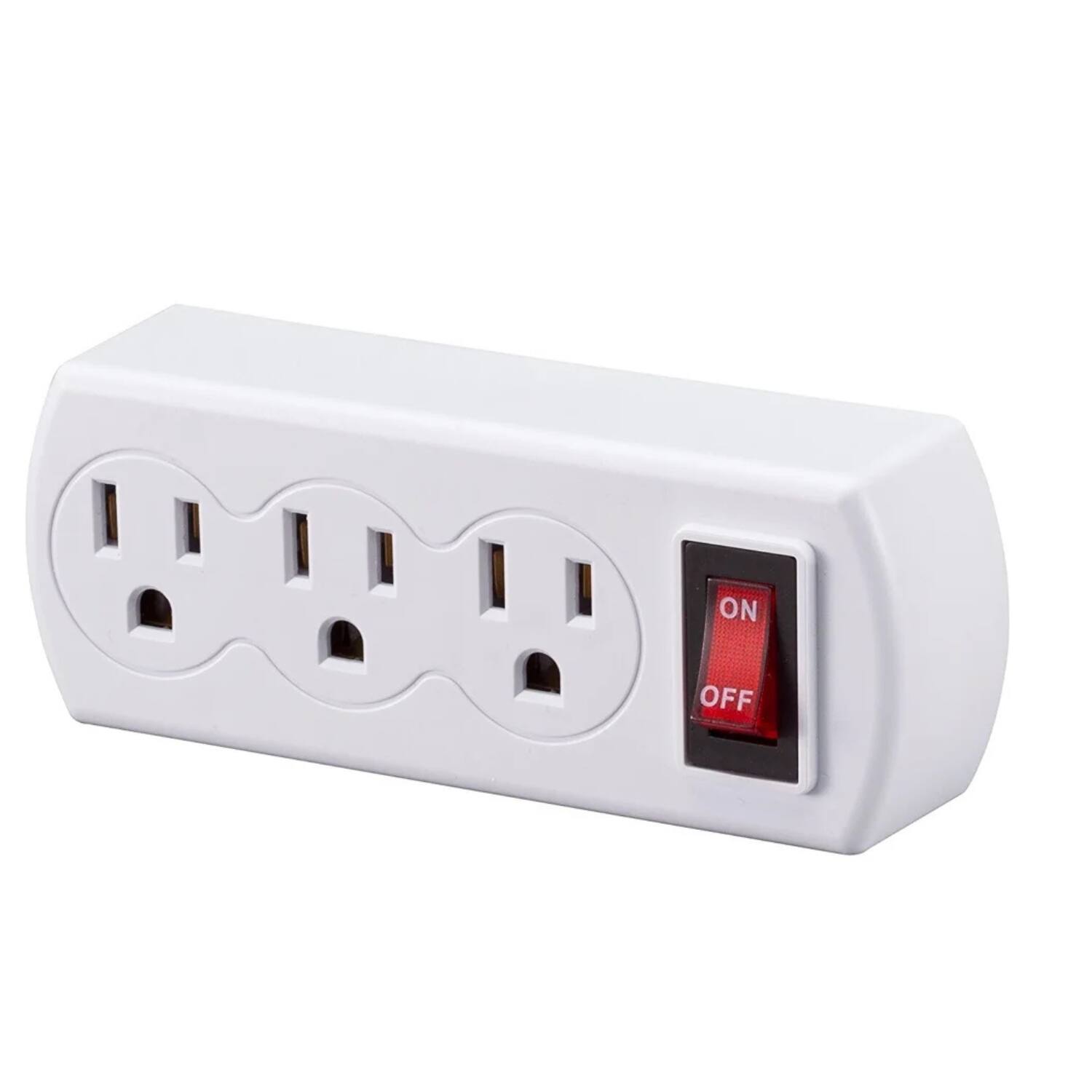Angle. Home Collection - 2 Pack Grounded 3-Outlet Plug Adapter with On/Off Switch - White.