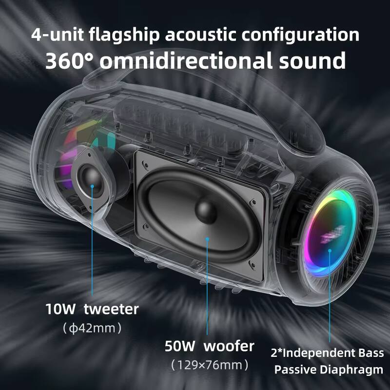 4-unit flagship acoustic configuration  
360° omnidirectional sound  

10W tweeter (42mm)  
50W woofer (129x76mm)  
2*Independent Bass Passive Diaphragm
