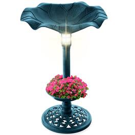 Best Choice Products - Solar Lighted Pedestal Bird Bath w/ Planter, Integrated Panel - Peacock Blue