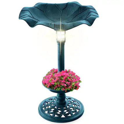 Front. Best Choice Products - Best Choice Products Solar Lighted Pedestal Bird Bath w/ Planter, Integrated Panel - Peacock Blue - Peacock Blue.