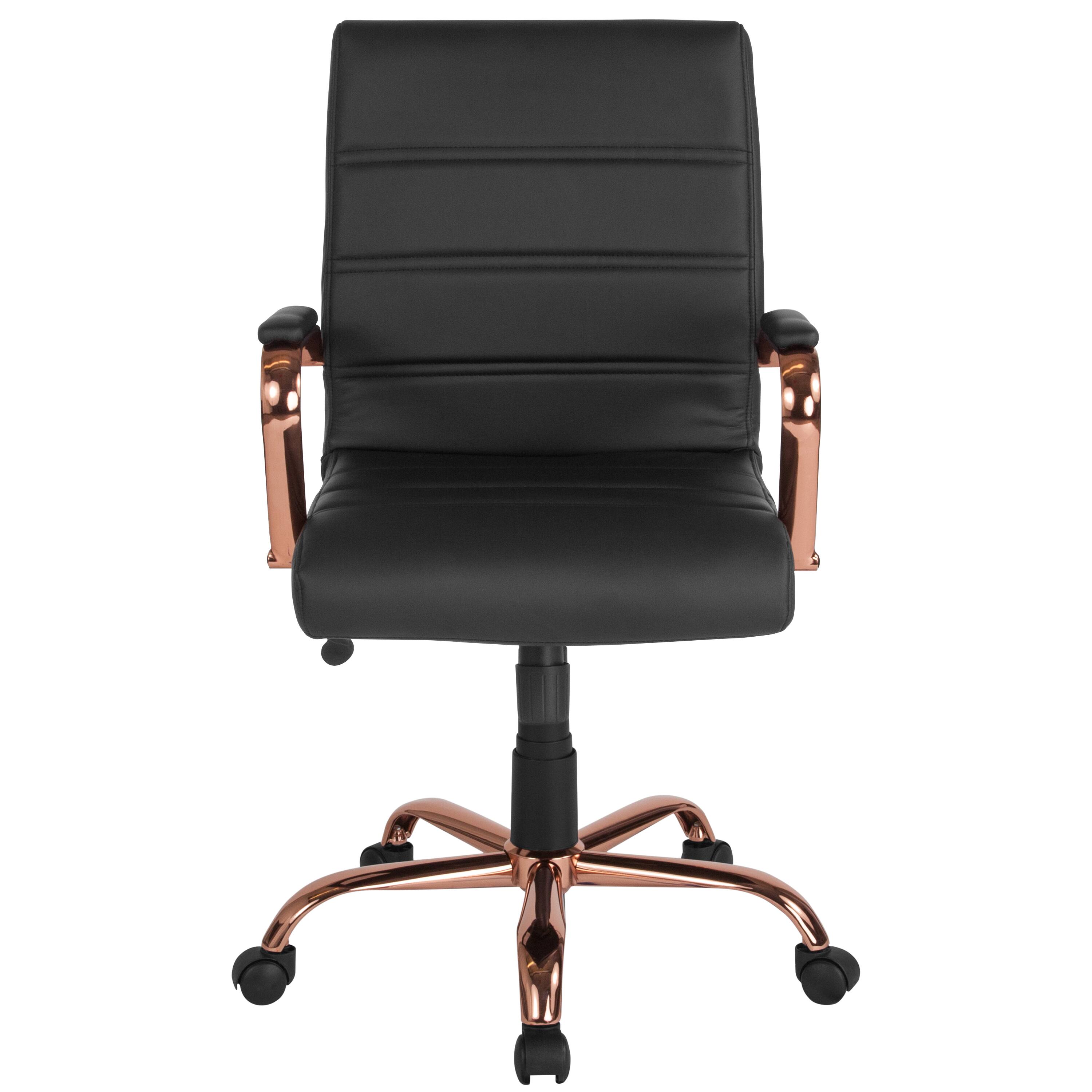 Alt View 7. Emma + Oliver - Mid-Back Executive Swivel Office Chair with Metal Frame and Arms - Black LeatherSoft/Rose Gold Frame.