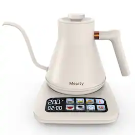 Mecity - 0.8L Gooseneck Electric Kettle, Temperature Control, 6 Presets, 1500W Fast Boil, 2-Hour Keep Warm - Cream