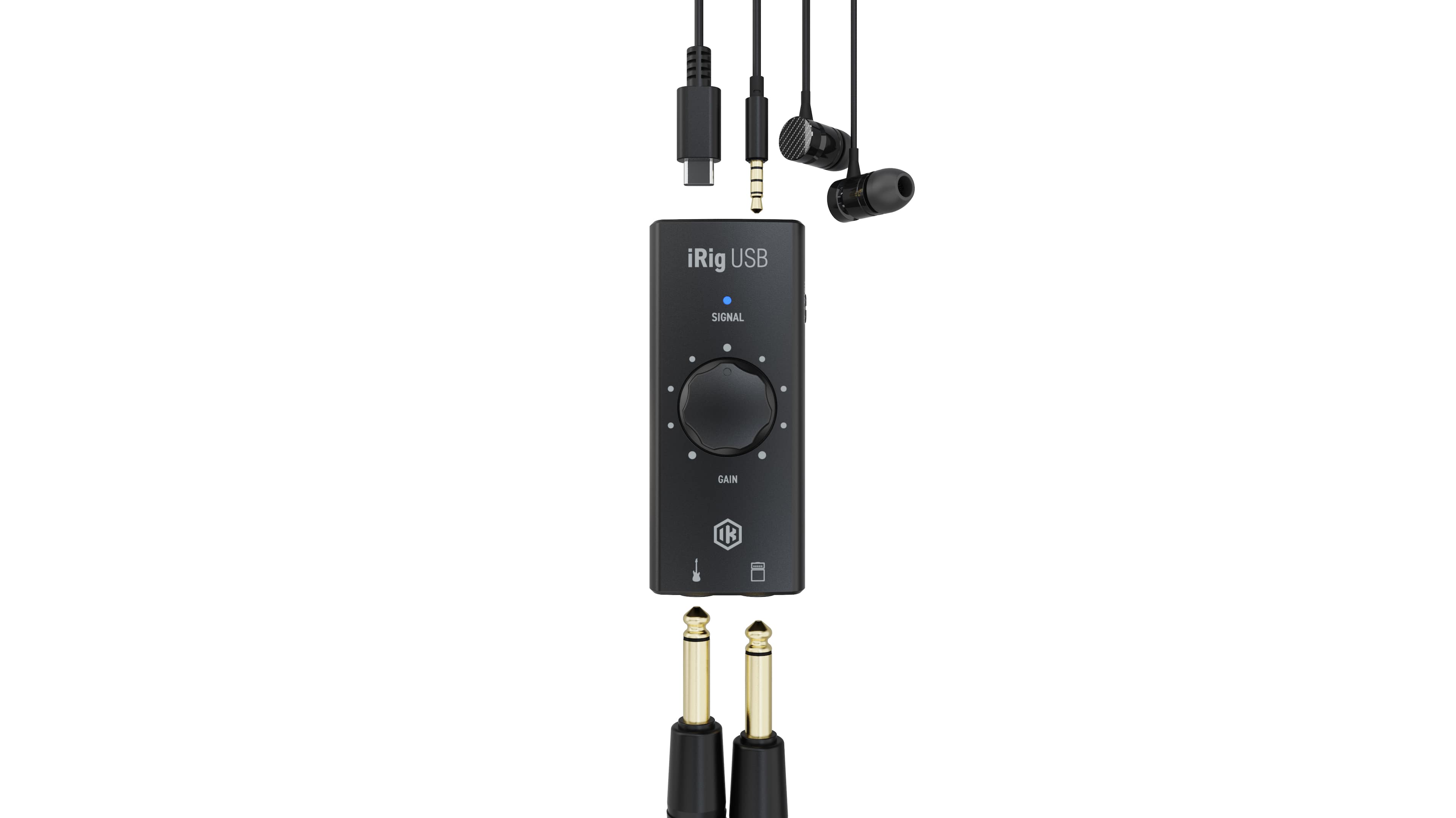 The text on the image reads "iRig USB Signal Gain."