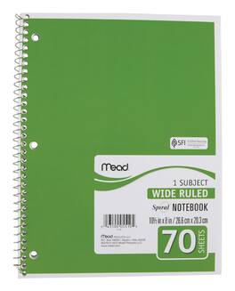 Mead - 8 in. W X 10-1/2 in. L Wide Ruled Spiral Assorted Notebook