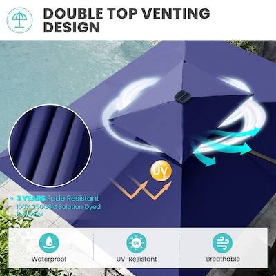 DOUBLE TOP VENTING DESIGN

- 3 YEARS Fade Resistant
- 100% 2500SM Solution Dyed Polyester
- UV Waterproof
- UV-Resistant
- Breathable