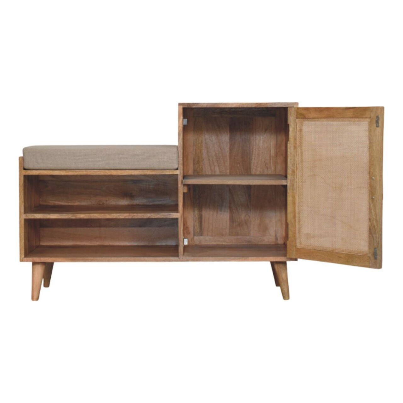 Alt View 5. Artisan Furniture - Artisan Furniture Solid Wood Larissa 2 slot Oak-ish Bench Unit, Upholstered, 1 Door, 2 Shelves, Brown and White - Brown and White.