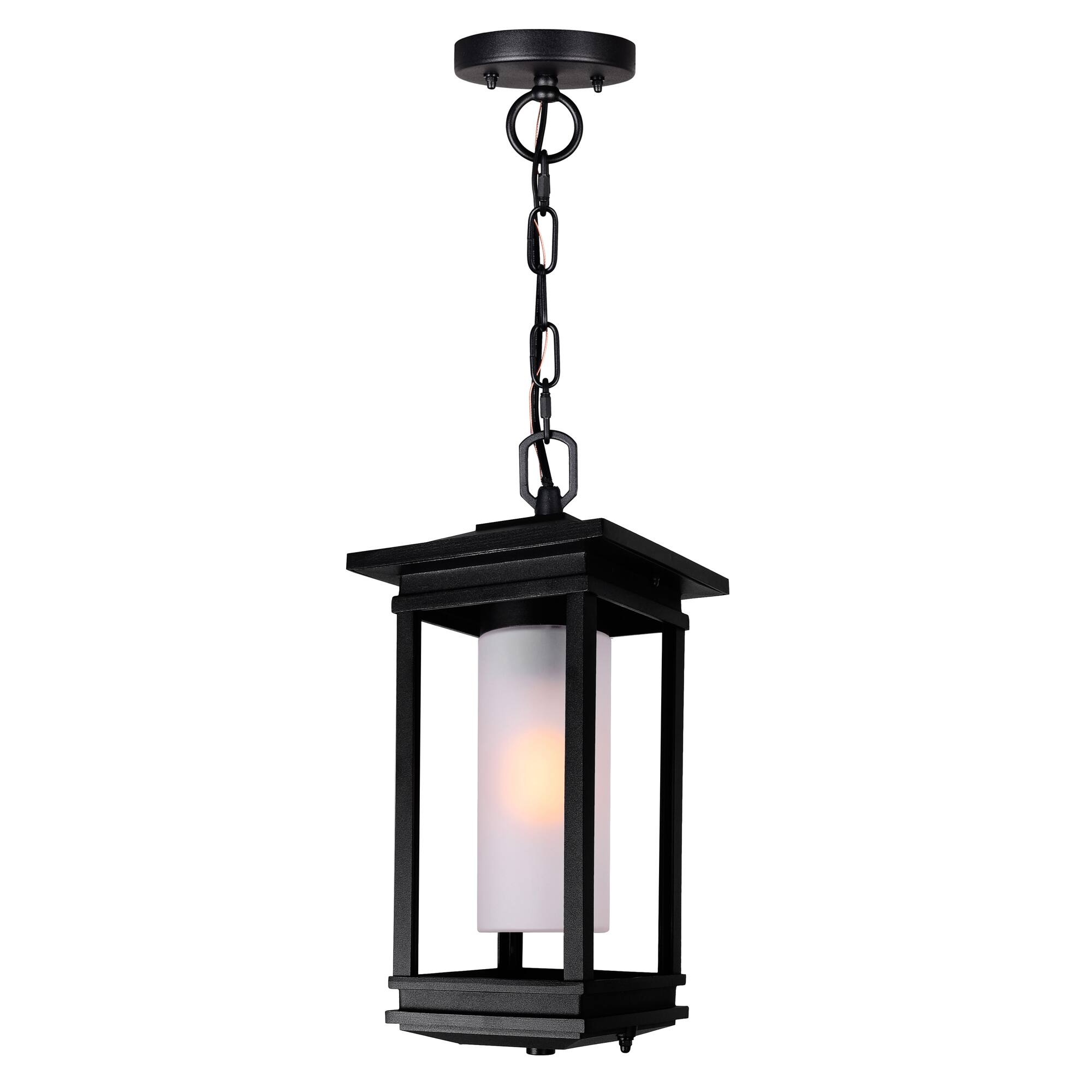 Front. CWI Lighting - Granville 1 Light Black Outdoor Hanging Light - Black.