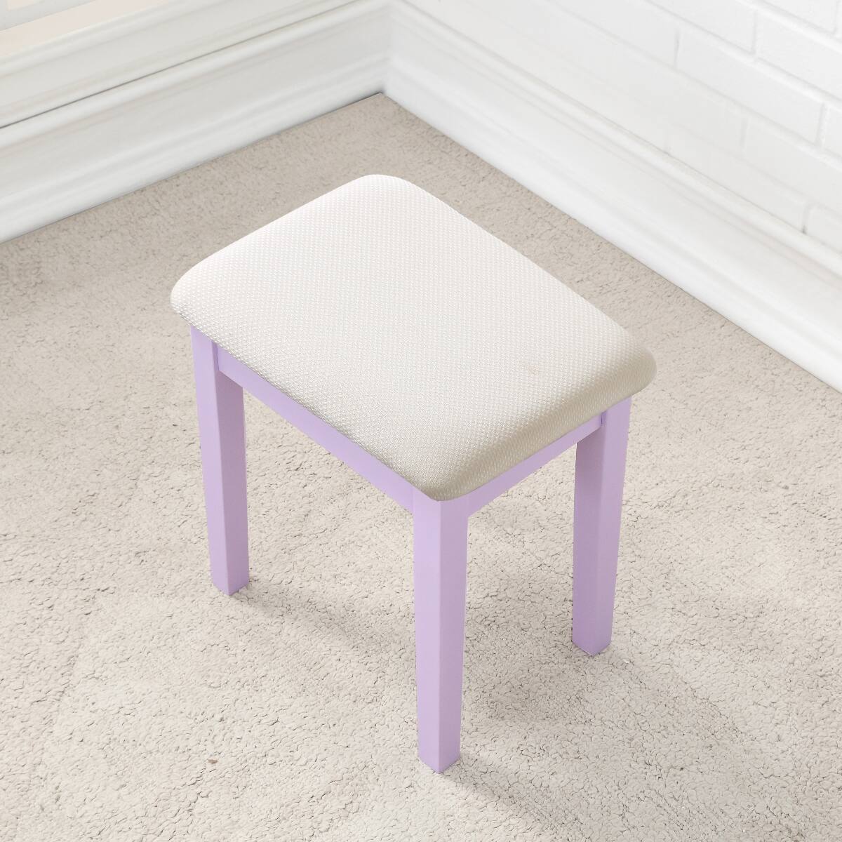Back. Loheer - Loheer Purple Wood Makeup Vanity Set with Stool and Adjustable Oval Mirror - Purple.