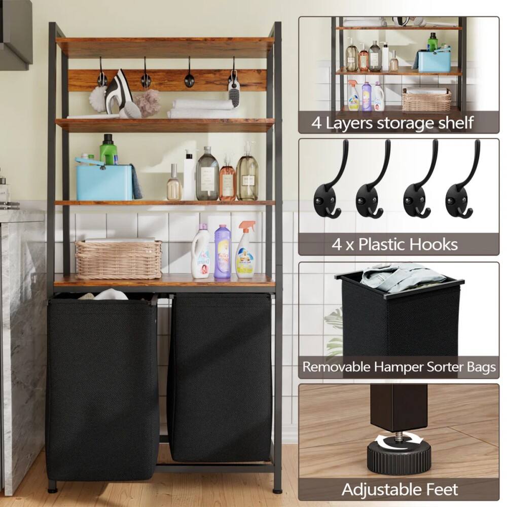 4 Layers storage shelf  
4 x Plastic Hooks  
Removable Hamper Sorter Bags  
Adjustable Feet