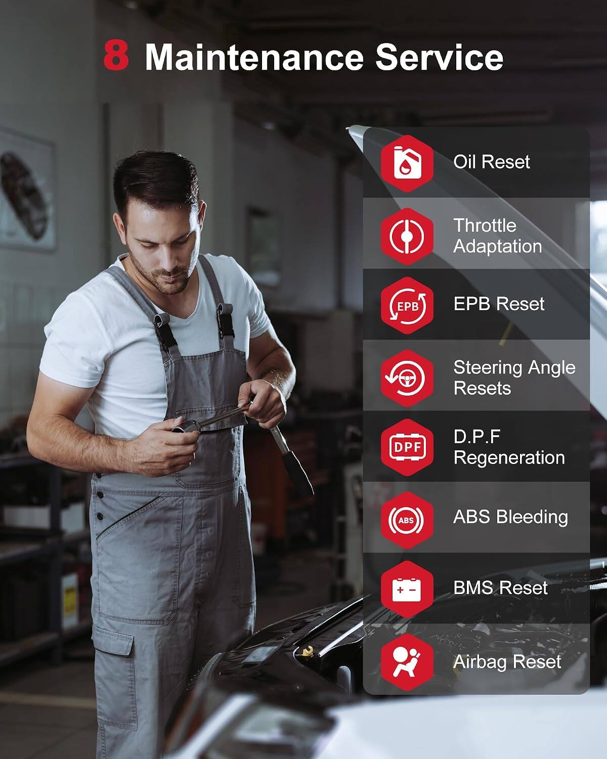8 Maintenance Service

- Oil Reset
- Throttle Adaptation
- EPB Reset
- Steering Angle Resets
- D.P.F Regeneration
- ABS Bleeding
- BMS Reset
- Airbag Reset