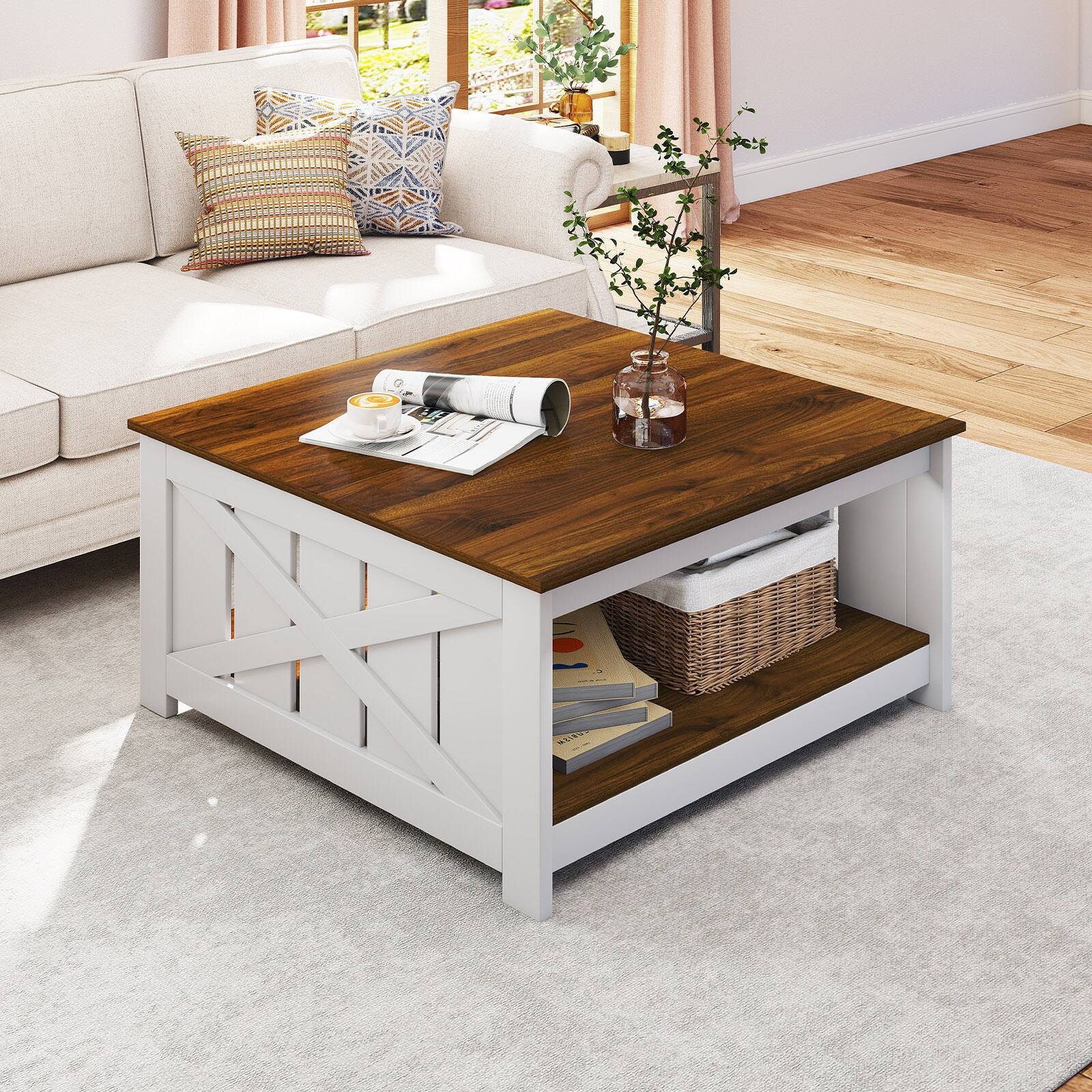 Alt View 8. Gymax - Gymax 31'' Wooden Square Coffee Table w/Storage Shelf Open Compartment for Living Room - White.