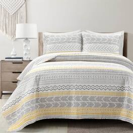 Hivvago - Full/Queen Scandinavian Reversible Cotton Quilt Set - Grey/Yellow