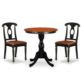 East West Furniture - 3-Piece Table Set Contains a Dinner Table and 2 Faux Leather Kitchen Chairs with Napoleon Back - Multi-Color