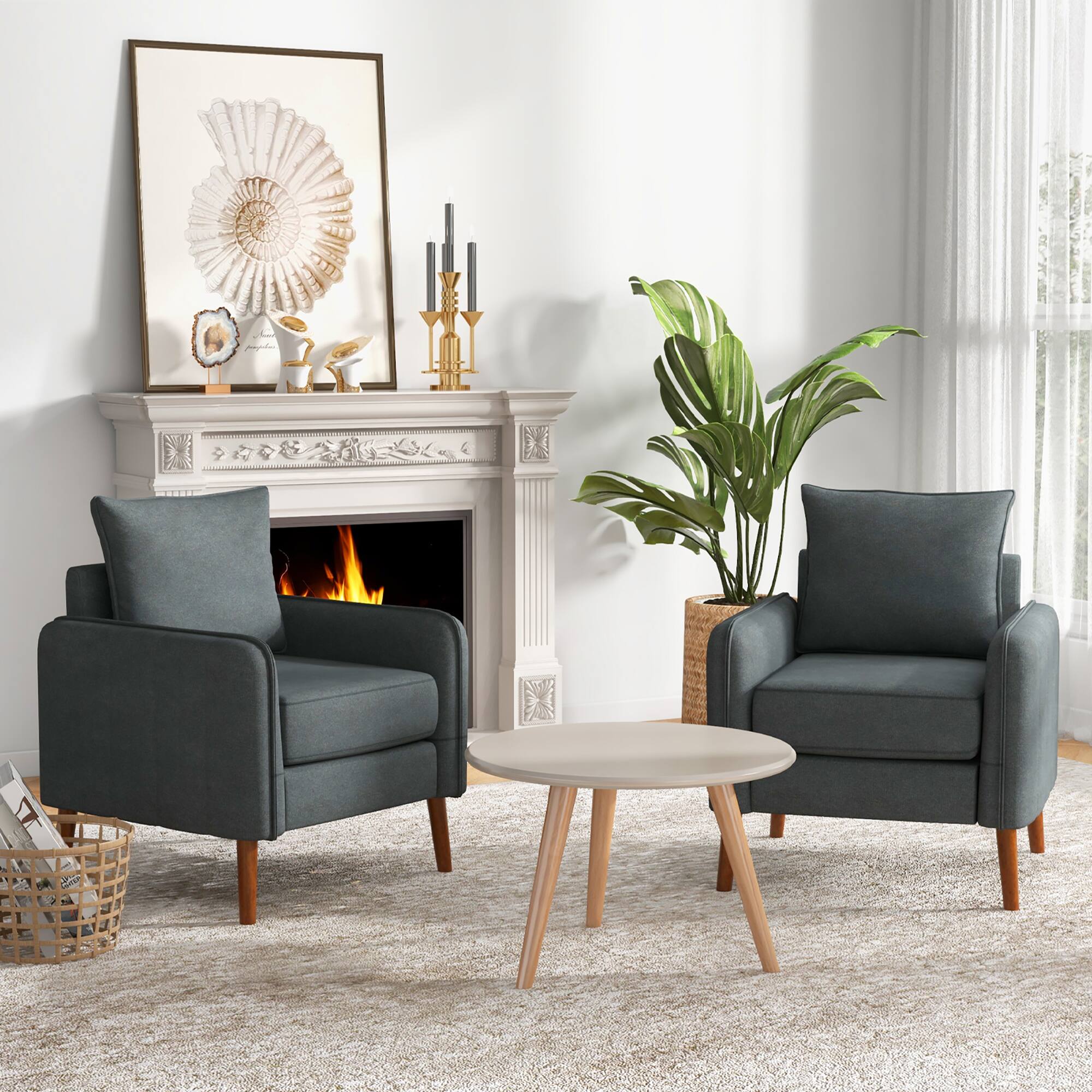 Alt View 3. Gymax - Gymax Modern Accent Chair Upholstered Mid-Century Armchair w/ Rubber Wood Legs Grey - Grey.