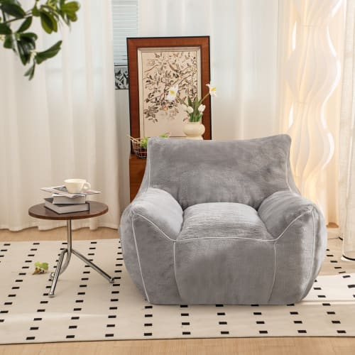 GOODSILO - Premium Faux Fur Bean Bag Sofa Chair with High-Density Foam Filling for Ultimate Comfort and Relaxation - Gray