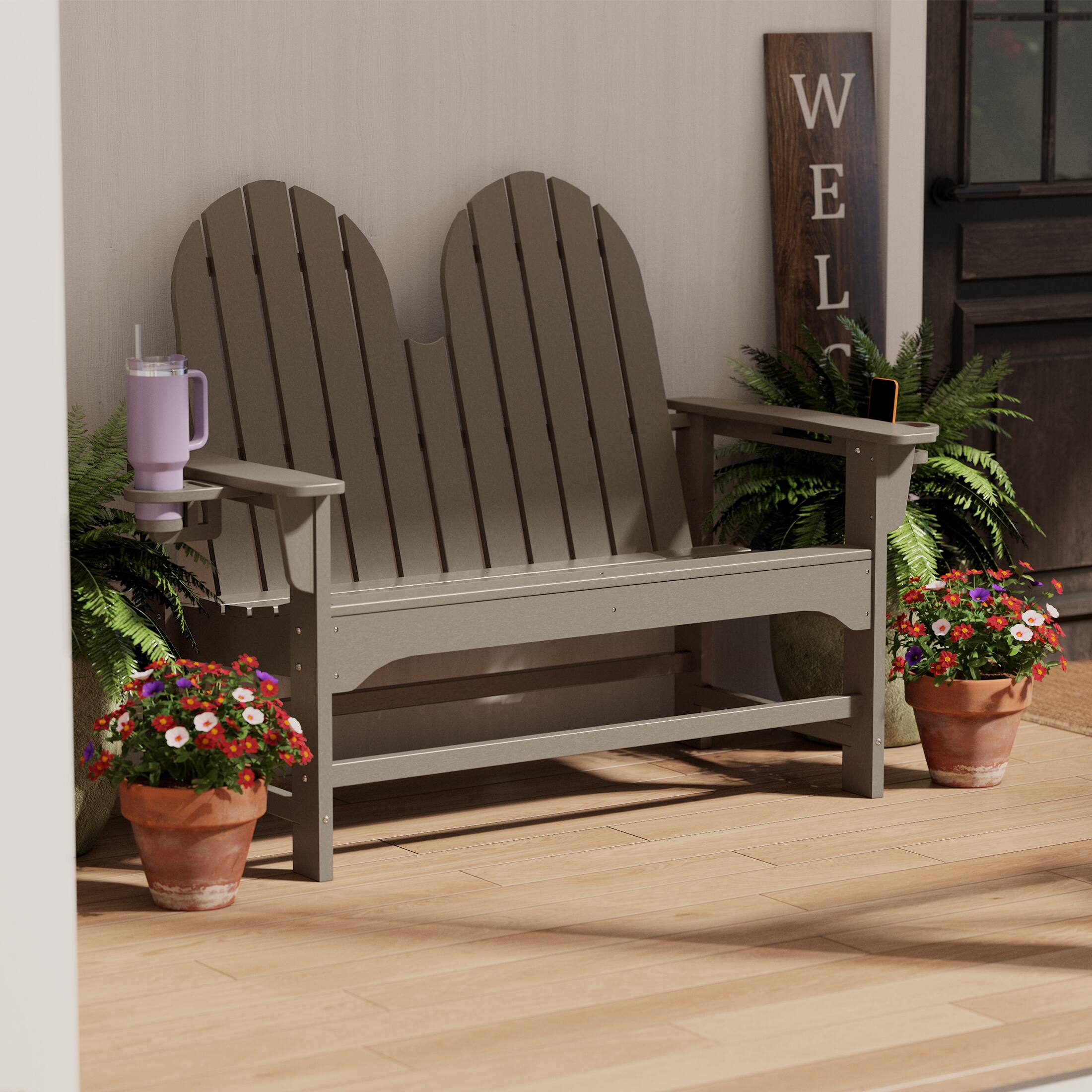 Angle. WestinTrends - WestinTrends St. Augustine Outdoor Patio 49" HDPE Adirondack Garden Bench - Weathered Wood.