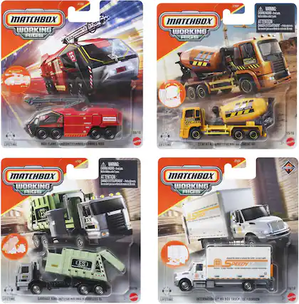 MATCHBOX WORKING RIGS J27
MATCHBOX WORKING RIGS Lva
WARNING: 200E8 5eal D a DO - wn
ATTENTION CANDER : ETOUFFEMENT - dements
snet 3 a n 3 mom a Y - ES CEMENT K WTDHEX deua CRT B - - - -
09/16 I 15/16 LIFETIME MBX FLAME LASETH LANDE LAMMES MBX 3 MSTEN LIFETIME CEMENT EI END 1 LE KDI u IMENT O MASTEL
MATCHBOX WORKING RIGS CY A
WARNING: 2006INO Snal a N 2e - m A
ATTENTION CANGER ETOUFFEMENT PER -e i ne 3e a - a nus a -
MATCHBOX WORKING RIGS JOE LES 55 SPEEDY S ES - - - - - - a - SPEEDY -PRESS - - - - | - - AS MUO 06/16 16/16 LIFETIME GARBAGE KINI AL LE ROI D*S - UBELLES