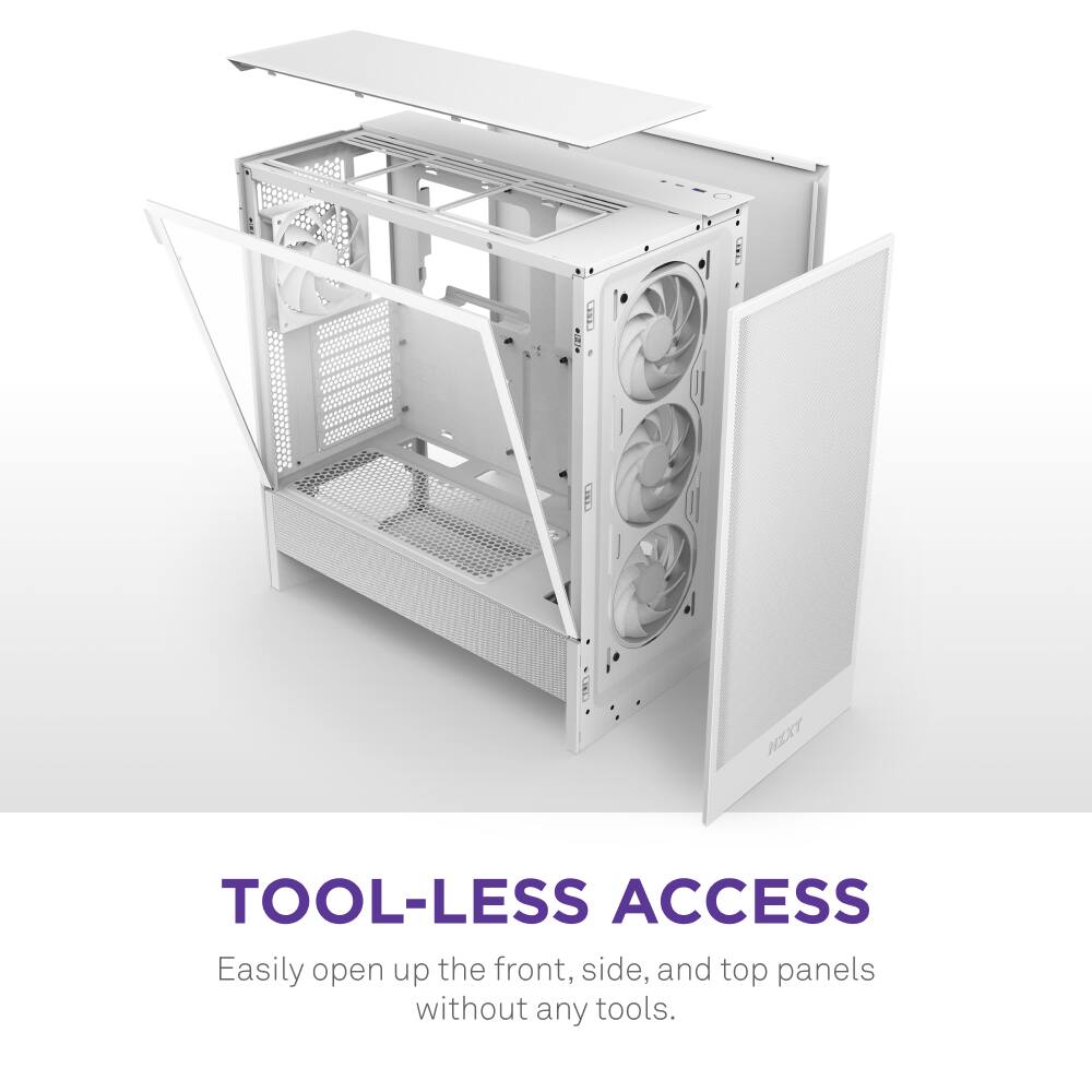 TOOL-LESS ACCESS Easily open up the front, side, and top panels without any tools.