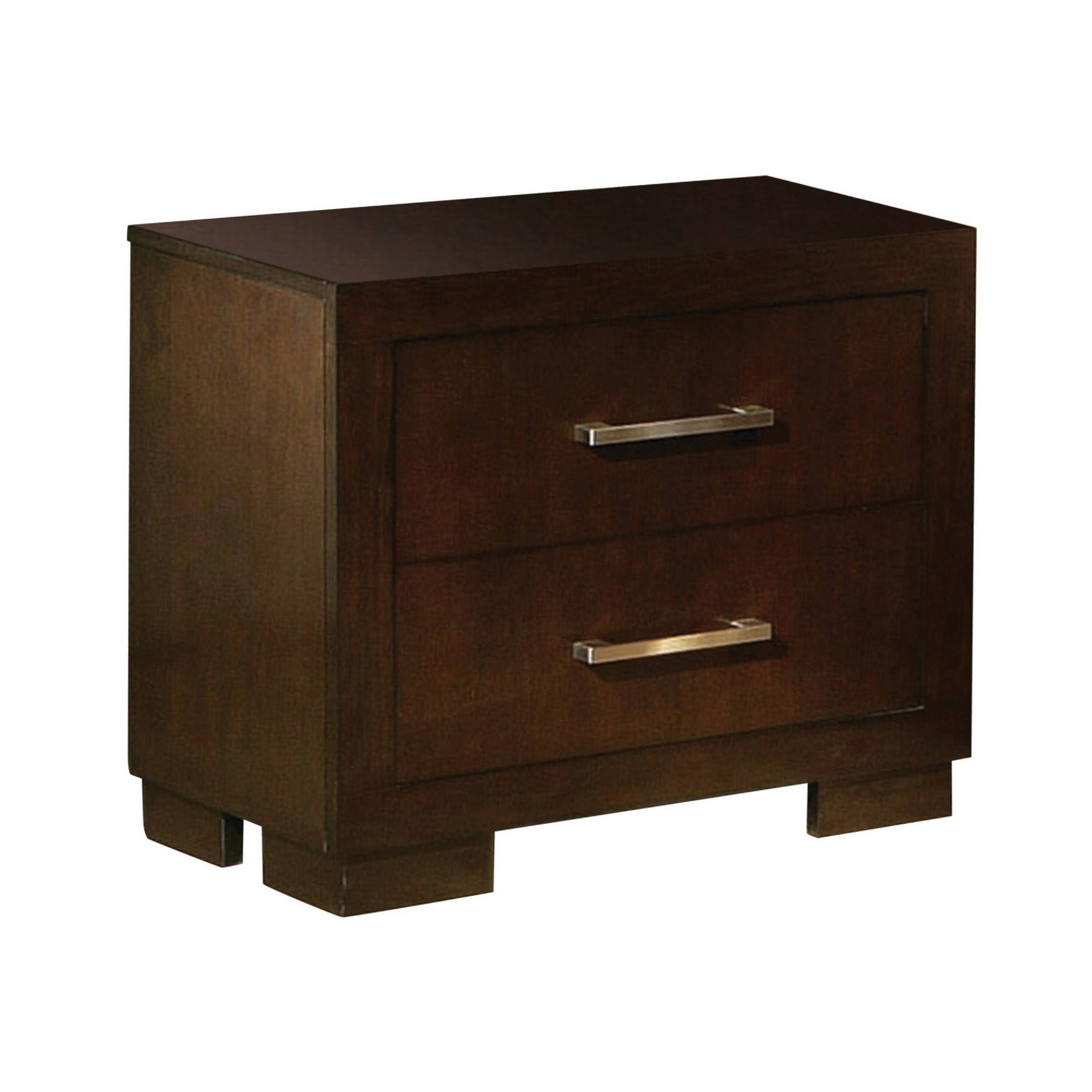 Front. Manhattan Lane - Bela 26 Inch 2 Drawer Nightstand, Felt Lined,  Handles, - Brown, Nickel Silver.