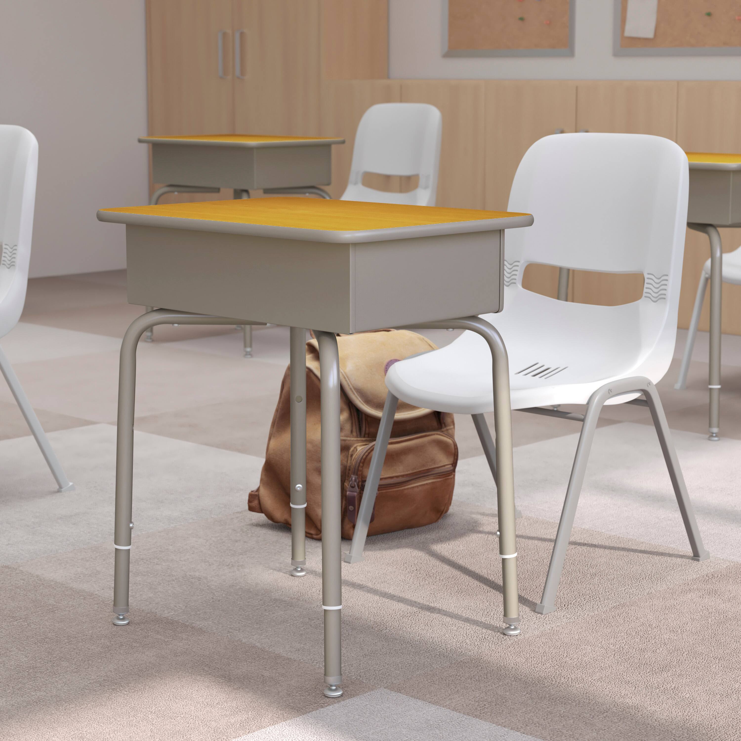 Alt View 1. Flash Furniture - Billie Student Desk with Open Front Metal Book Box - Maple/Silver - Brown.