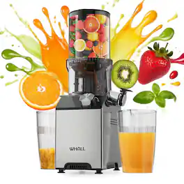 WHALL - Cold Press Juicer Machine, Slow Juicer, High Juice Yield, Stainless Steel Masticating Juicer - Silver