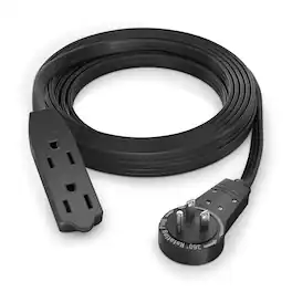 Maximm - 10 Ft 360° Rotating Flat Plug Extension Cord / Wire, 16 AWG Multi 3 Outlet, 3 Prong Grounded Wire - UL Certified - Black