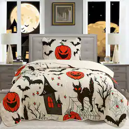MarCielo - 2/3 Pcs Halloween Themed Quilt Bedspread Set ME503 - Yellow
