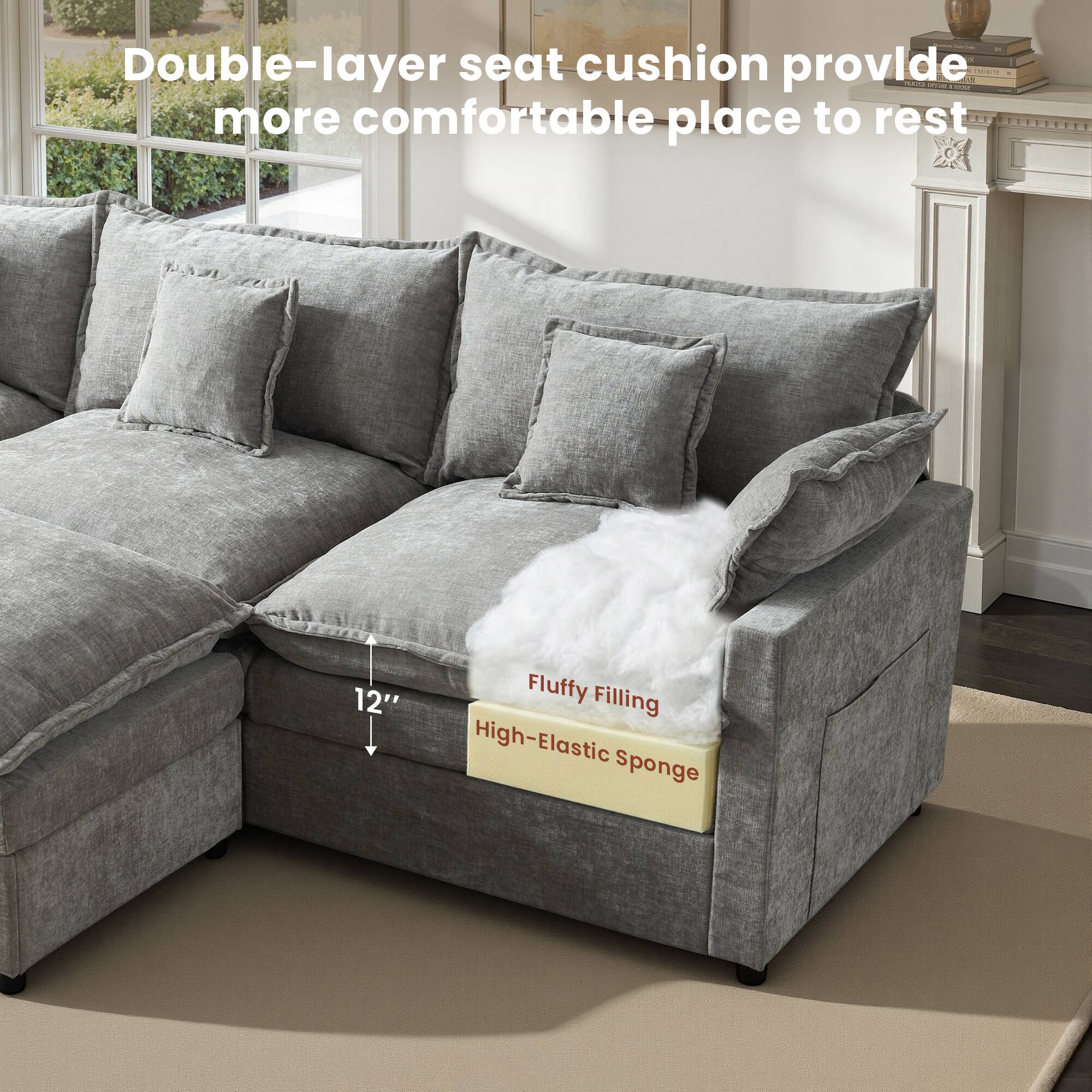 Double-layer seat cushion provides more comfortable place to rest

12" Fluffy Filling High-Elastic Sponge